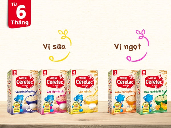 Bột ăn dặm Nestlé CERELAC cho trẻ 6 tháng tuổi có đủ 4 dưỡng chất quan trọng, mềm mịn và dễ hấp thu.