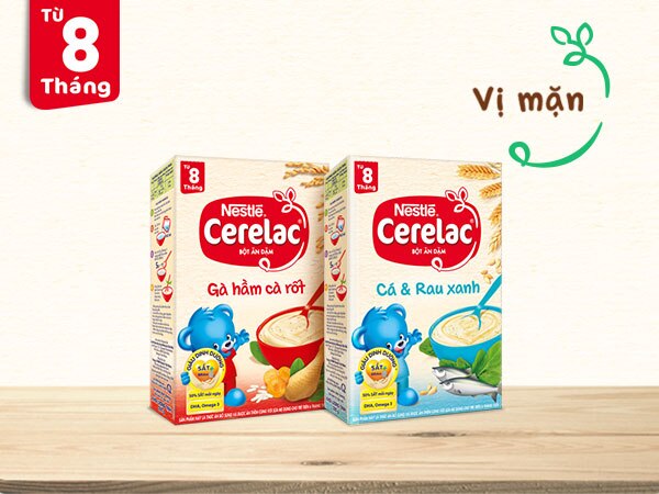 Nestlé CERELAC kết hợp vào bột ăn dặm thịt gà và cá, hai loại đạm dễ tiêu hóa với dạ dày bé nhỏ của bé.