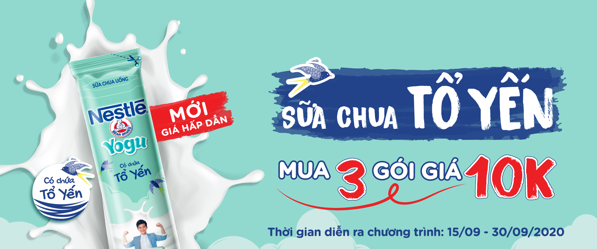 Mua 3 gói Sữa chua tổ yến Nestlé YOGU chỉ 10K tại Bách hóa XANH Online