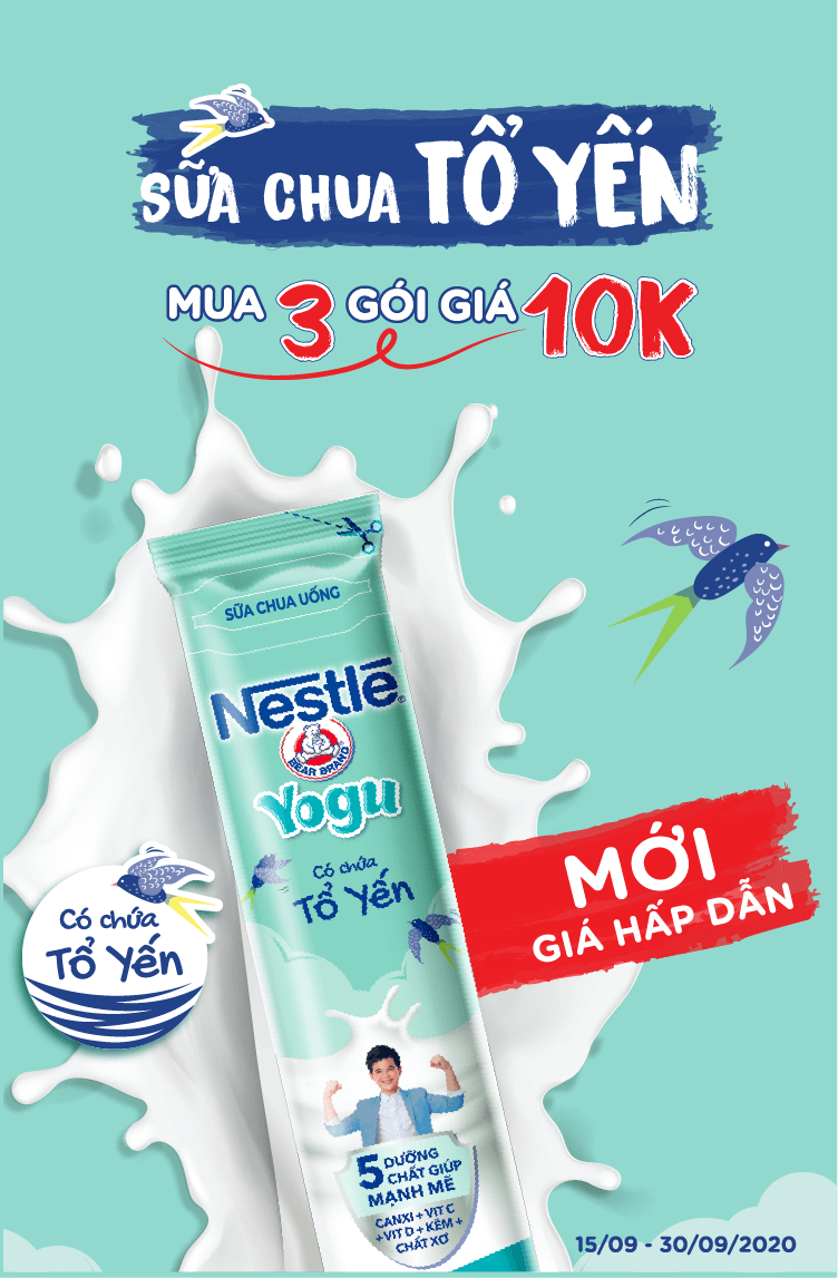 Mua 3 gói Sữa chua tổ yến Nestlé YOGU chỉ 10K tại Bách hóa XANH Online