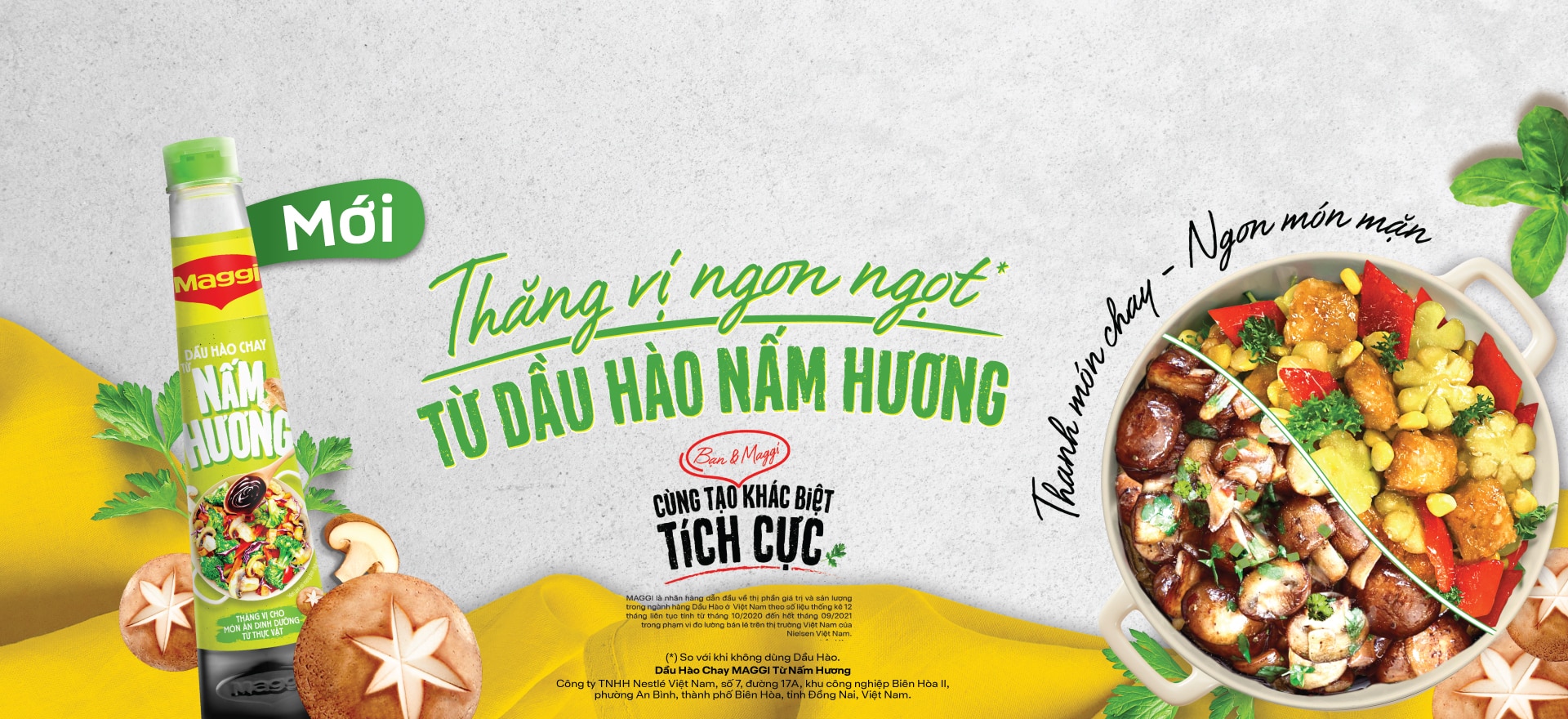 DẦU HÀO MAGGI NẤM HƯƠNG GIÚP THANH MÓN CHAY, NGON MÓN MẶN