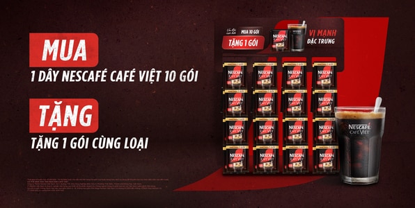 Mua 1 dây Cà phê đen hòa tan NESCAFÉ Café Việt 10 gói được tặng thêm 1 gói, có sẵn thanh treo 8 dây