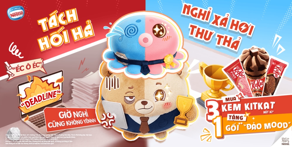 Khuyến Mãi Kem KitKat Tháng 8: MUA 3 KEM KITKAT NHẬN NGAY 1 GỐI "ĐẢO MOOD"