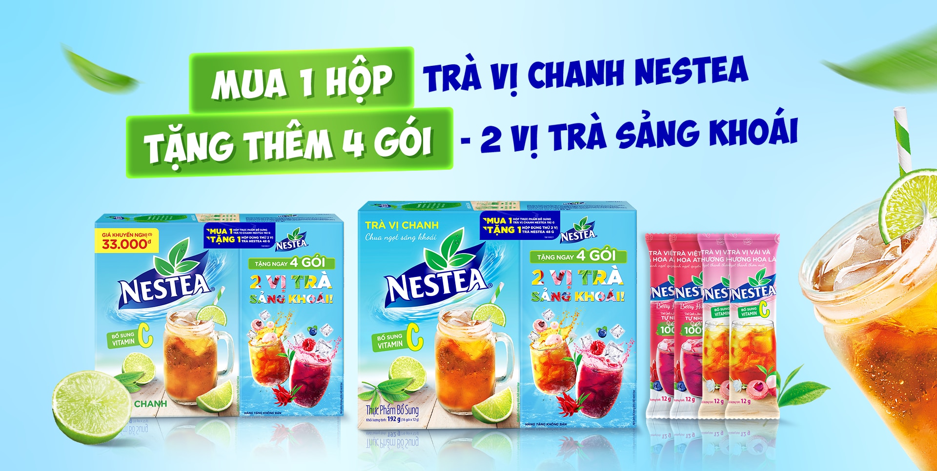 Mua 1 hộp Trà Vị Chanh tặng thêm 4 gói 2 vị trà